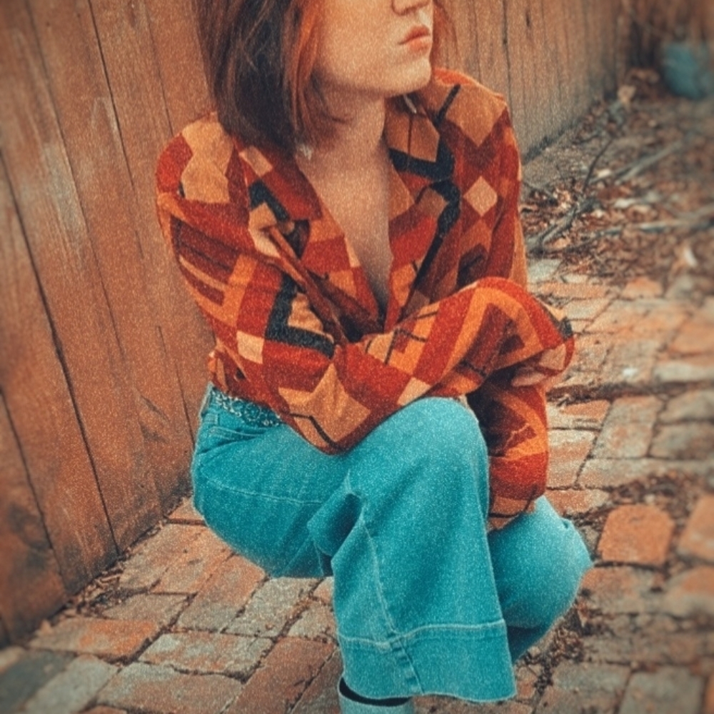 Ali Miles Red and Tan Geometric Jacket